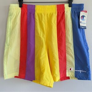Champion Multicolor Striped Swim Shorts with Mesh Lining Size Large